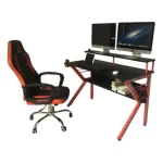 Escritorio Gamer Dual Pro S1945 | Fibra de Carbono + Accesorios | Rojo - Imagen 3