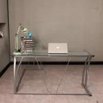 Escritorio Moderno Prisma | En L y Vidrio Templado | Metal | Gris Plateado - Imagen 2