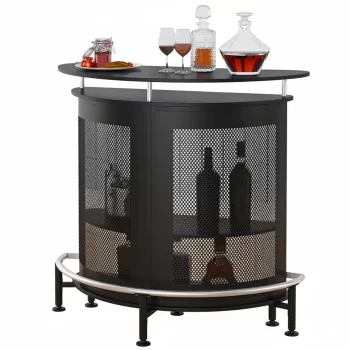 Mueble Bar Vesper | 3 Hileras Porta Copas y Compartimentos para Botellas | Metal y Melamina | Negro Mate