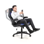 Silla Gamer Fusión | Mecedora  y Malla Transpirable Híbrida | Malla y Ecocuero | Negro/Azul - Imagen 4